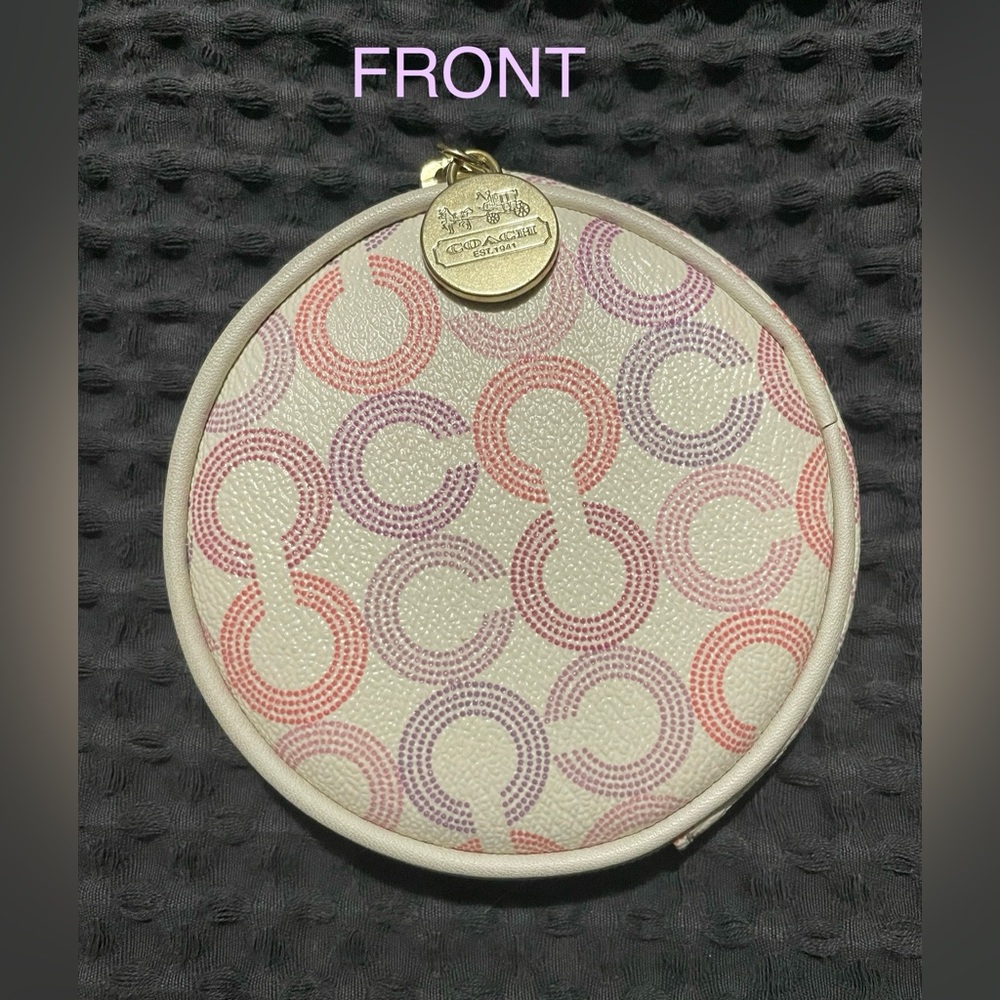 Coach Circular Coin Pouch / Zippered Purse Pink and Purple Design
